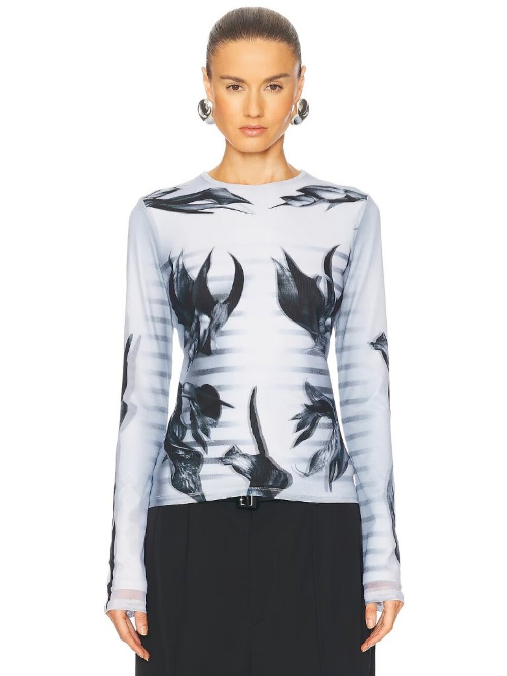 Jean Paul Gaultier Flower Body Morphing Mariniere Top White Grey Black